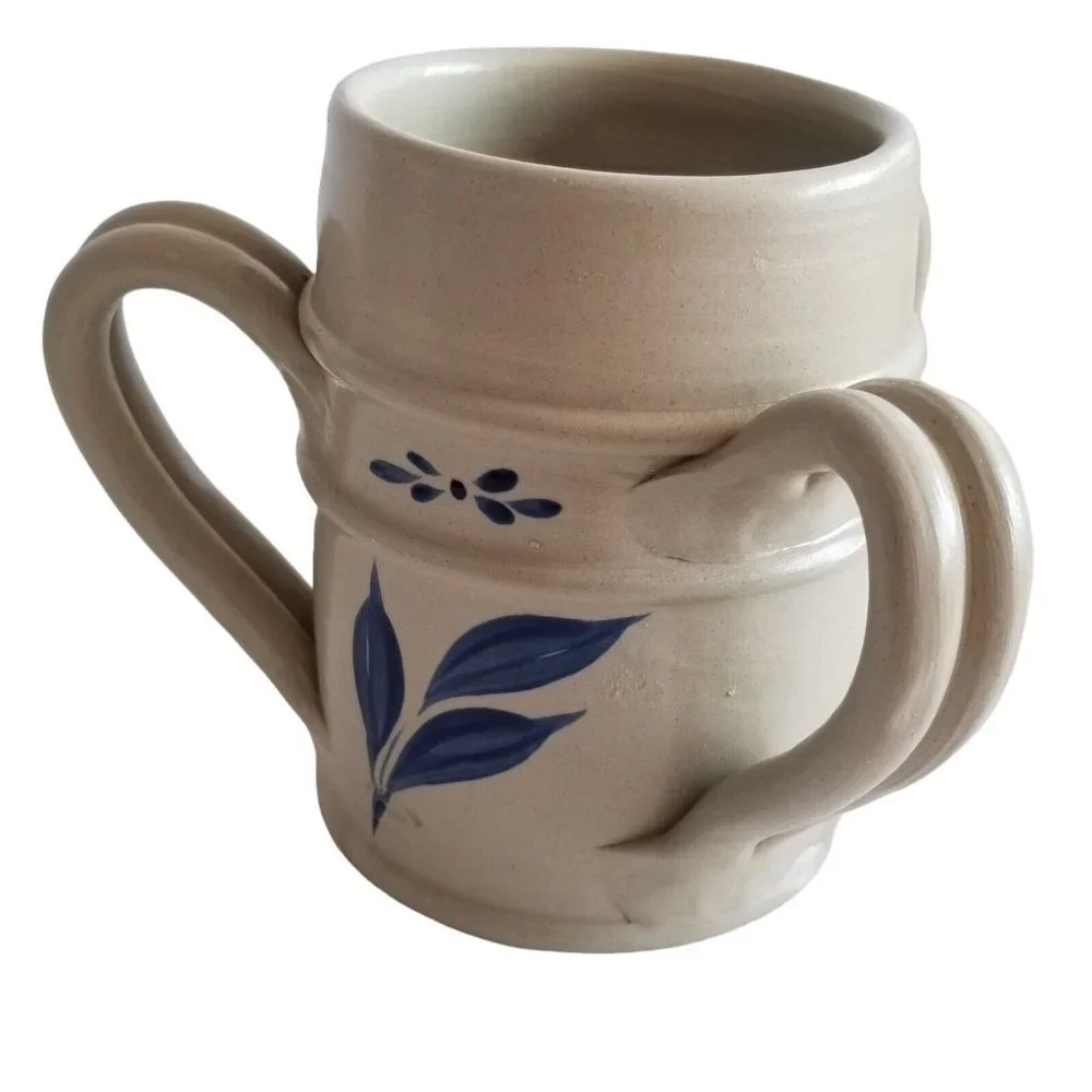 Williamsburg Pottery 3 Handle Mug Container Vase Cobalt Blue Stoneware Vintage